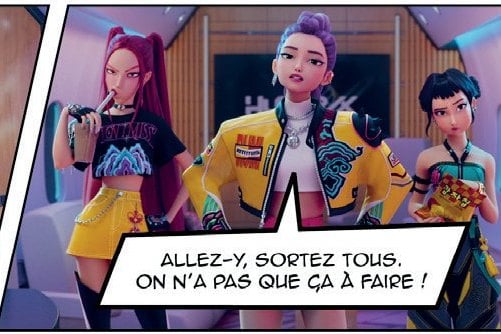 Case du roman graphique KPop Demon Hunters avec les trois chanteuses