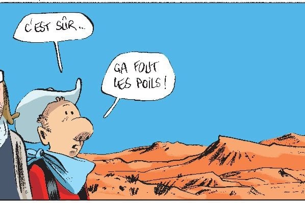 Case de bande dessinée de Guillaume Bouzard avec Lucky Luke dans le désert