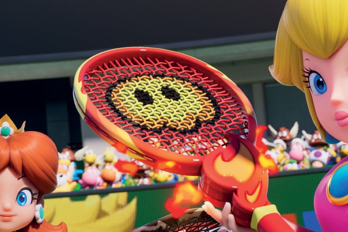 Daisy et Peach avec leurs raquettes dans Mario Tennis Fever