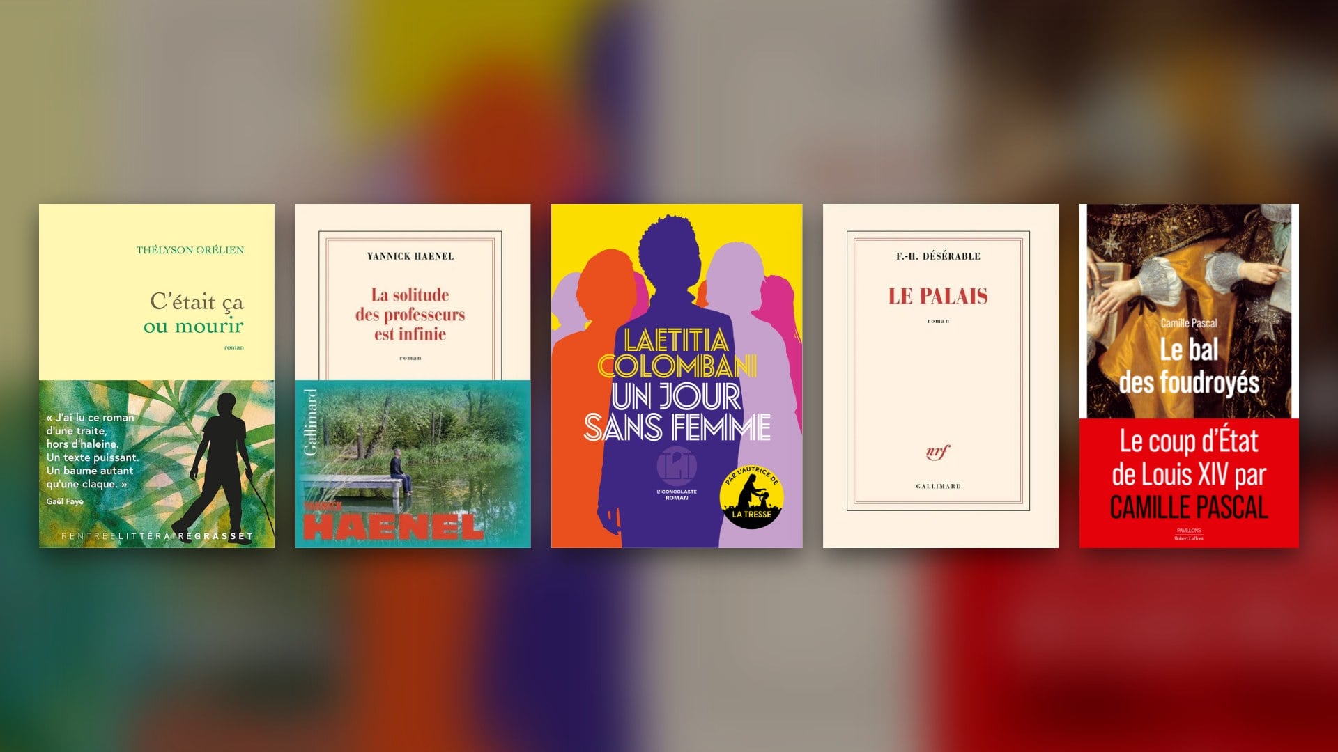 Romans de la rentrée littéraire 2026 : les couvertures de C’était ça ou mourir, La solitude des professeurs est infinie, Un jour sans femme, Le Palais et Le Bal des foudroyés