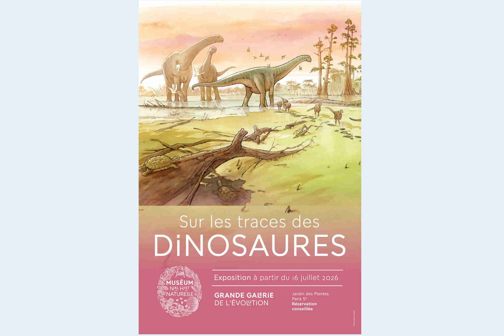 Affiche de l'exposition Sur les traces des dinosaures à la Grande Galerie de l'Évolution