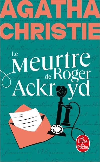 Couverture du Meurtre de Roger Ackroyd d'Agatha Christie au Livre de Poche : une lettre et un téléphone ancien