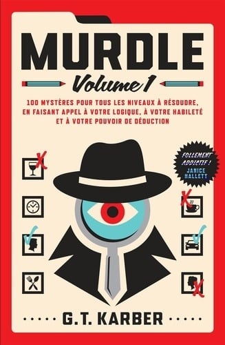 Couverture de Murdle volume 1 de G. T. Karber : un détective à chapeau entouré de cases à cocher